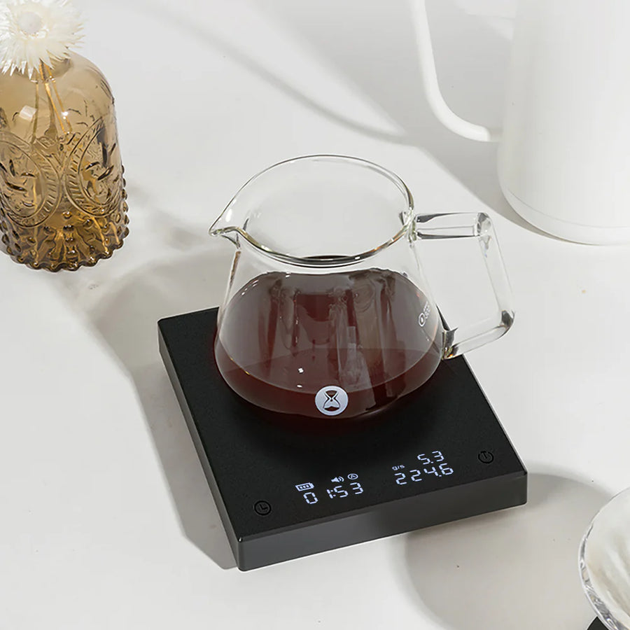 Timemore Black Mirror Basic 2 digital coffee scale with timer and flow rate indicator