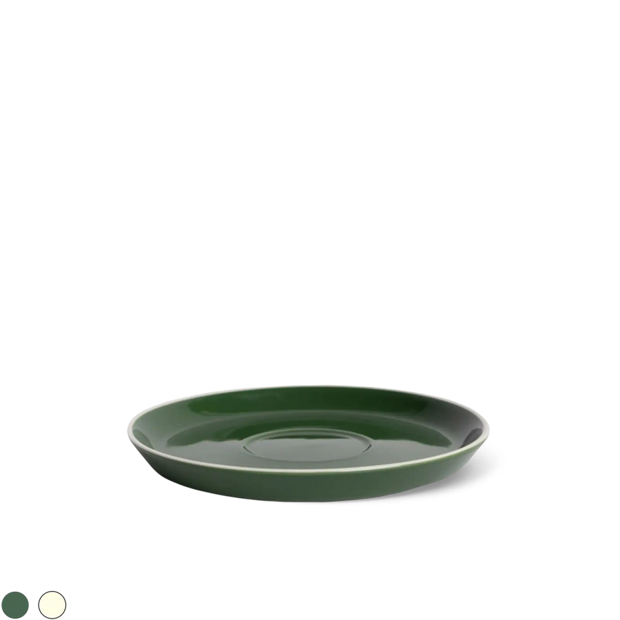 Acme Roman Range Saucers in deep green, designed for modern espresso and filter cups. Premium coffee saucer for stylish UK kitchens and cafés.