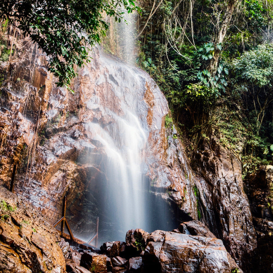 The waterfall at Fazenda Cachoeira da Grama in São Sebastião da Grama, São Paulo, Brazil.