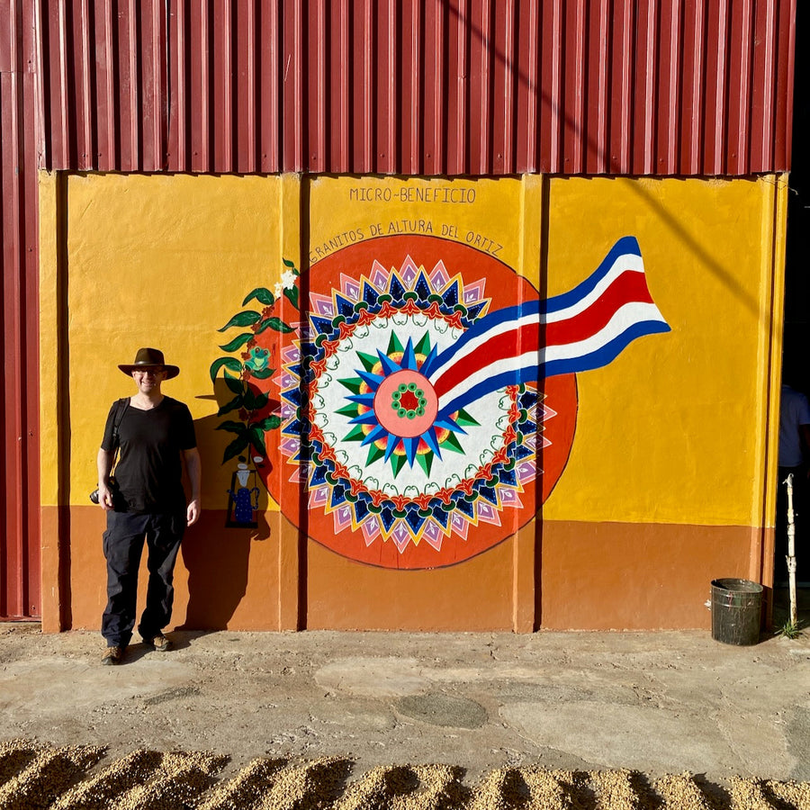 Hasbean Green Buyer Roland Glew stood outside Micro-Beneficio Granitos de Altura del Ortiz in San Jose, Costa Rica