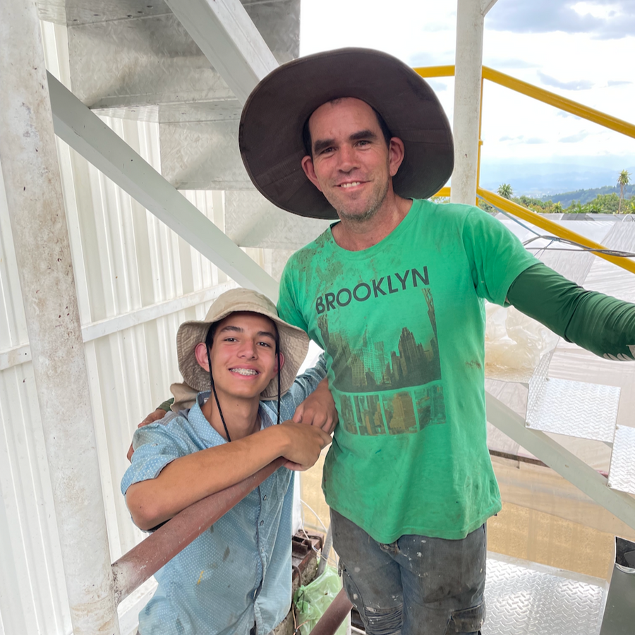 Allan Oviedo and his son Nacho at the Don Joel mill in Costa Rica