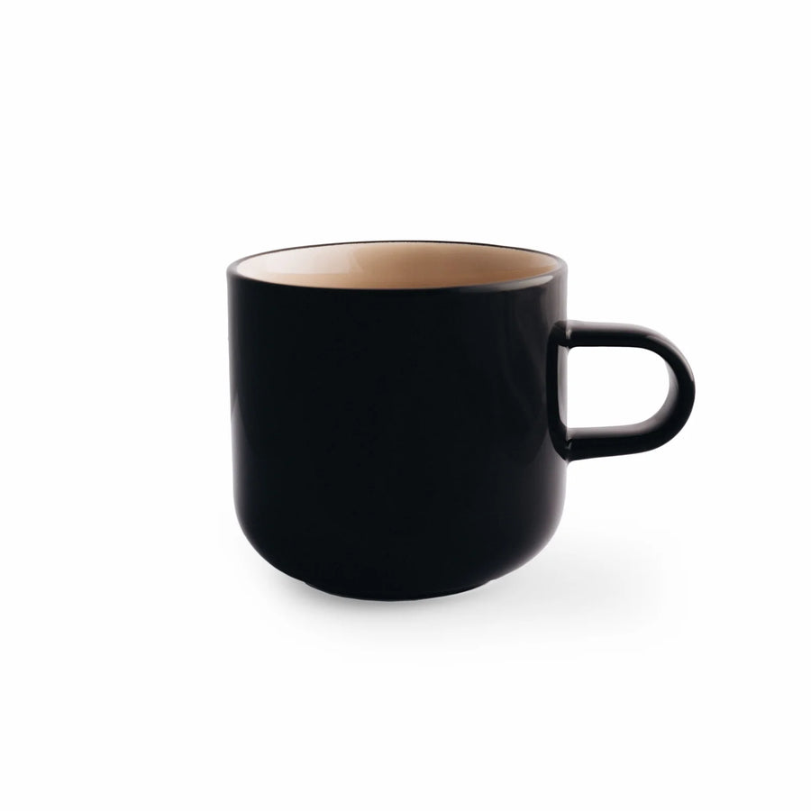 Acme x Karen Walker Bobby Mug - Black Macadamia: A stylish 300ml porcelain mug displayed on a white surface, showcasing its unique design collaboration and elegant colour palette.