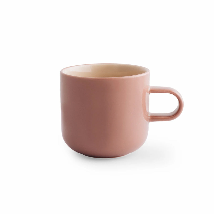 Acme x Karen Walker Bobby Mug - Cameo with Macadamia: A stylish 300ml porcelain mug displayed on a white surface, highlighting its unique design collaboration and elegant color palette.