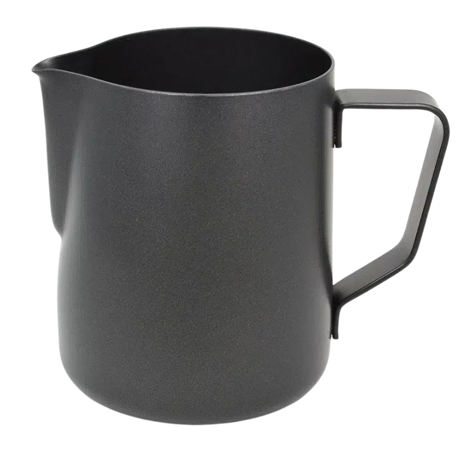 Rhino Stealth Black Milk Pitcher - High-quality stainless steel milk pitcher for professional baristas from Ozone Coffee