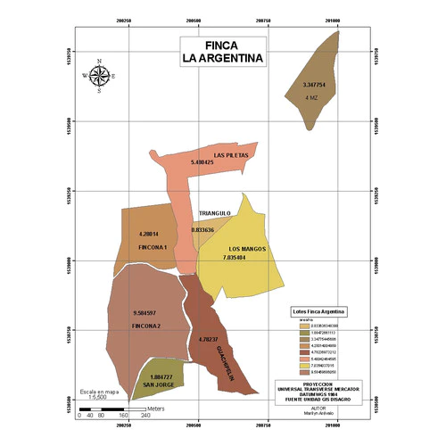 Map of Finca Argentina tablons with Los Mangos right in the middle