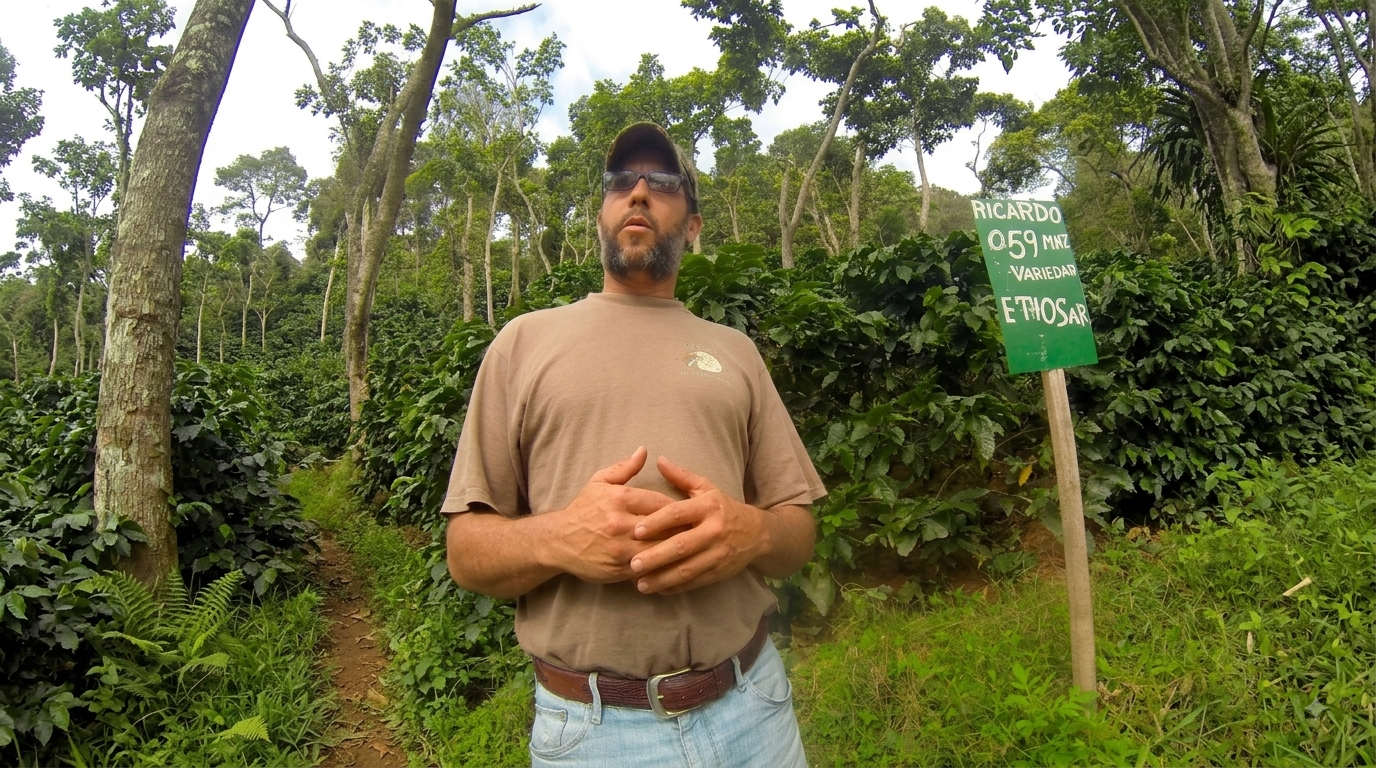 Cousin Ricardo of the Mierisch family with his original first plot of Ethiosar (then called Ricardo, after himself!) at his farm at 800 m.a.s.l. in Nicaragua