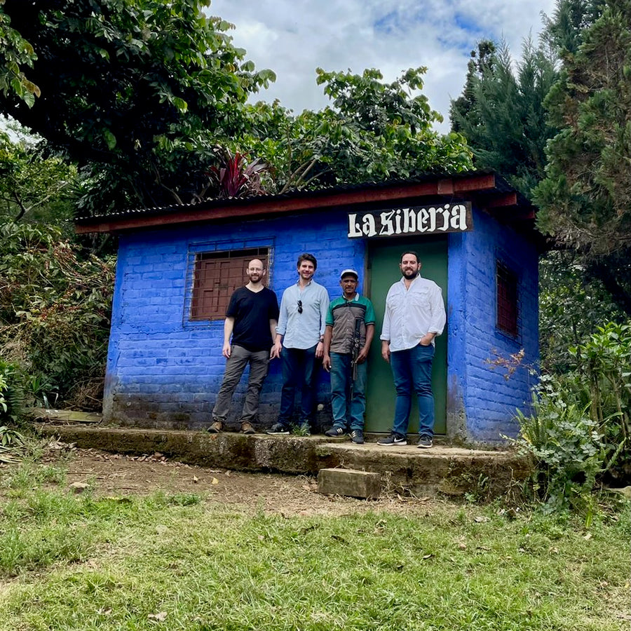 Ozone Green Buyer Roland Glew with Rafael Jr Silva, Rodrigo Silva, and a colleague at La Siberia in El Salvador