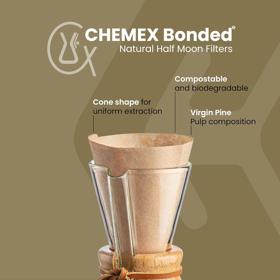 Chemex FP-2N Coffee Filters: Unfolded Natural Half-Moon