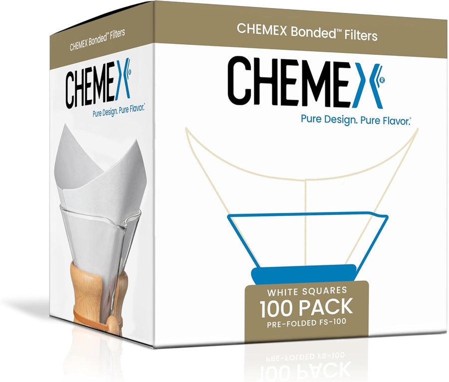 Chemex FS-100 Coffee Filters: Pre-Folded Squares - box of 100 filter papers