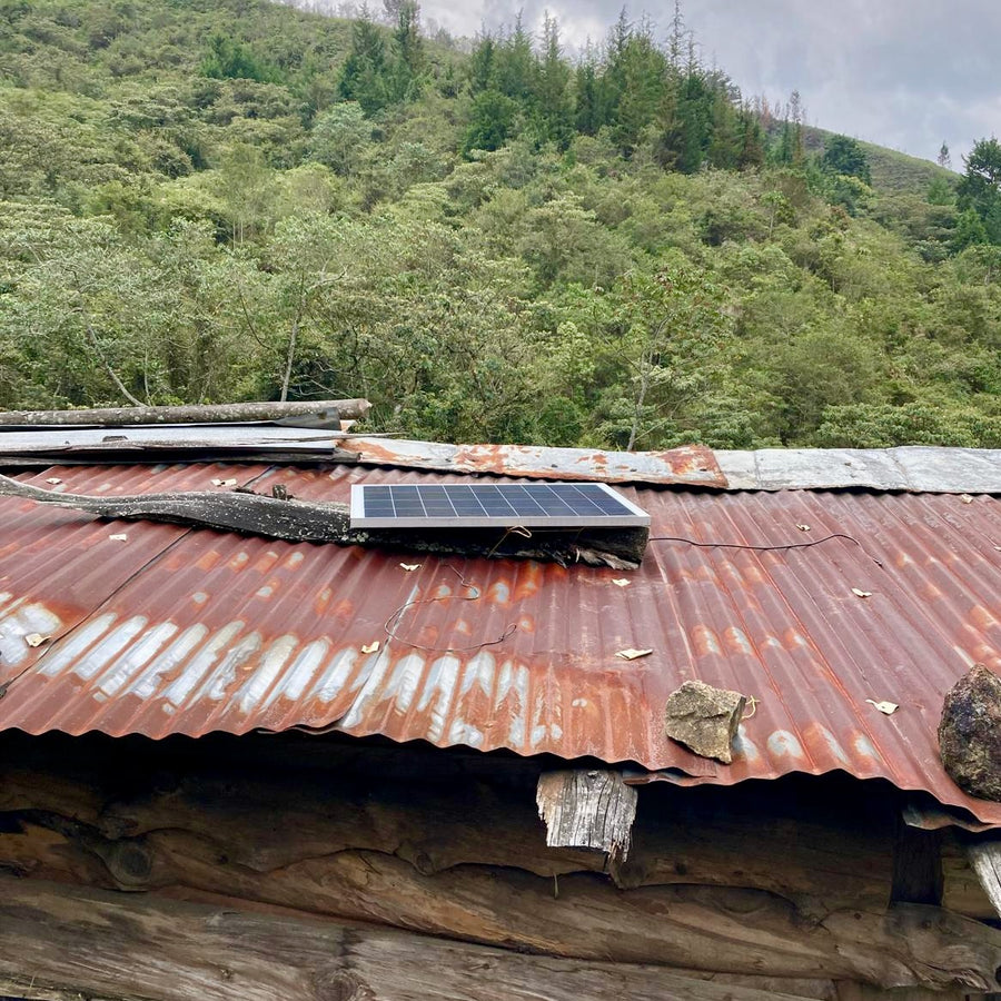 The solar panel Ozone Coffee paid for to be installed at the home of Don Gabriel Cortes allowing him to have electricity in his home for the first time in over 15 years.