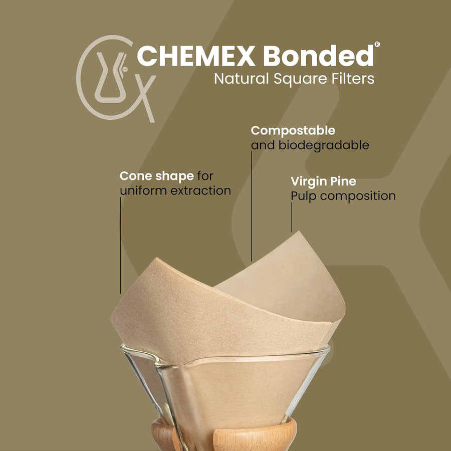 Chemex Pre-Folded Natural Filter Squares (FSU-100) available from ozonecoffee.co.uk