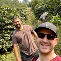 Ozone Green Buyer Roland Glew and Benjamin Paz at his farm La Orquidea in Santa Bárbara, Honduras