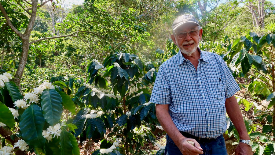 Mauricio Martinez by some of his coffee plants at Finca Argentina in El Salvador