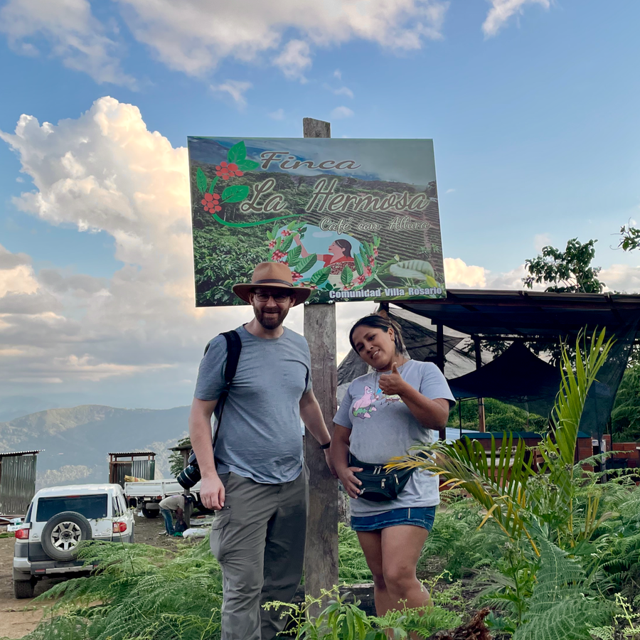 Ozone Green Buyer Roland Glew and Brenda Palli at her farm, La Hermosa, in Caranavi, Bolivia