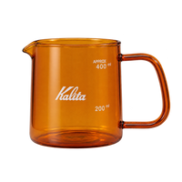 Kalita Jug 400 glass coffee server main product image showing front view of jug with glass handle, pouring spout, and etched glass details Kalita logo and 200ml and 400ml markings.