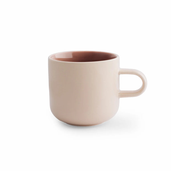 Acme x Karen Walker Bobby Mug - Macadamia with Cameo: A stylish 300ml porcelain mug featuring a unique design collaboration, displayed against a neutral background. Perfect for coffee, tea, and more.