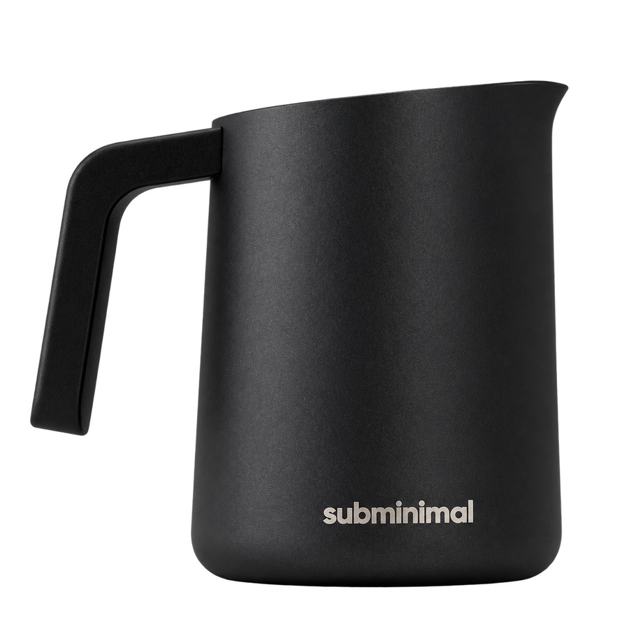 Subminimal FlowTip Milk Jug 450ml, Black with Handle main jug image showing side profile