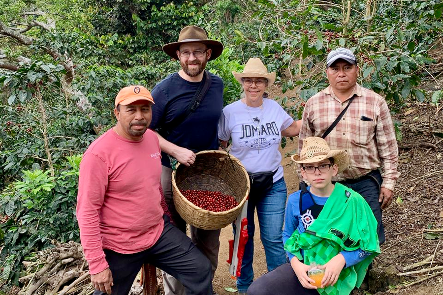 Ozone Green Buyer Roland Glew and Gloria Rodriguez together after picking coffee at Mamatita in El Salvador
