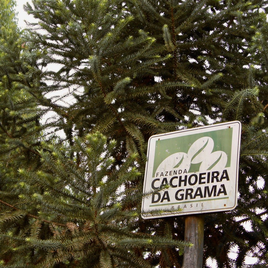 Farm signage at Fazenda Cachoeira da Grama, São Sebastião da Grama, São Paulo, Brazil. Hasbean.co.uk