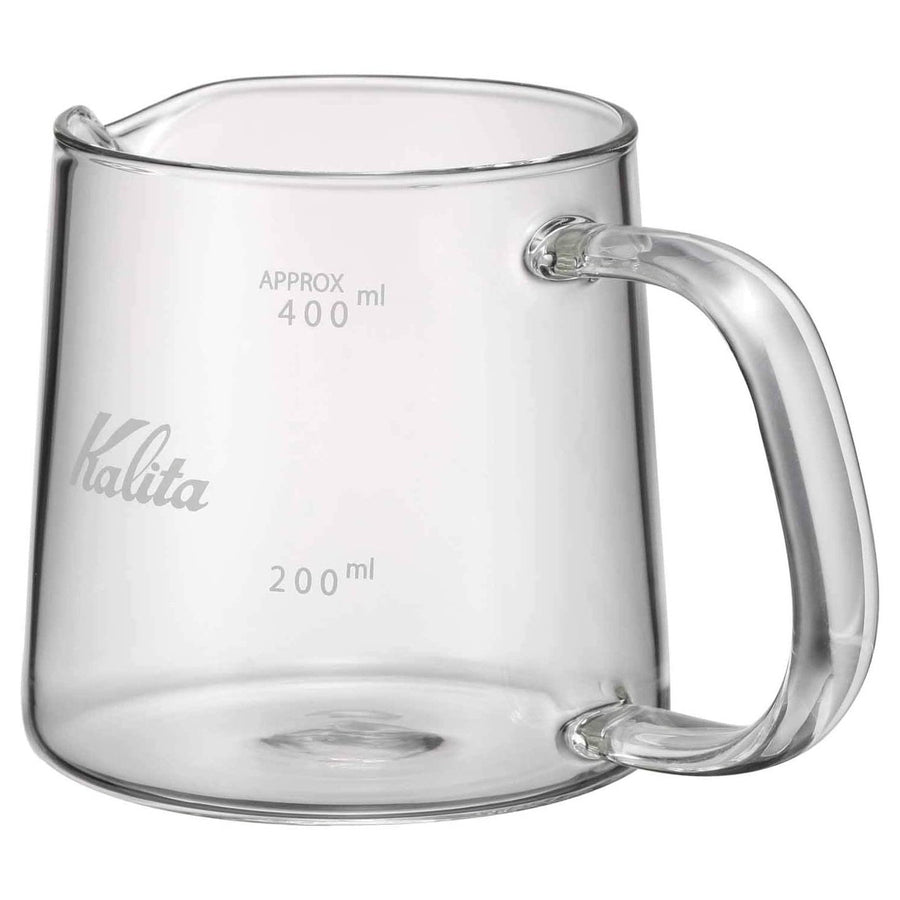 Kalita Jug Glass Server - Jug 400 (400ml) side view showing handle and etched 200ml and 400ml markings