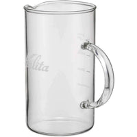 Kalita Jug Glass Server - Jug 500 (500ml) side view of server showing handle and etched Kalita logo on glass with spout facing away